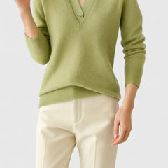 Eliza Layered Look Collar V-Neck Sweater in Light Green