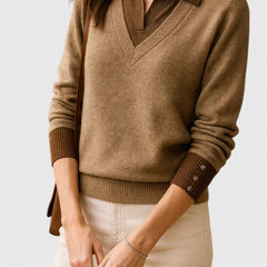 Eliza Layered Look Collar V-Neck Sweater in Brown