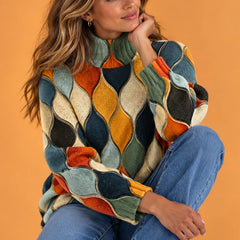 Ellen Harlequin Print Turtleneck Sweater in Multicolour