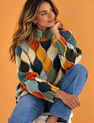 Ellen Harlequin Print Turtleneck Sweater in Multicolour