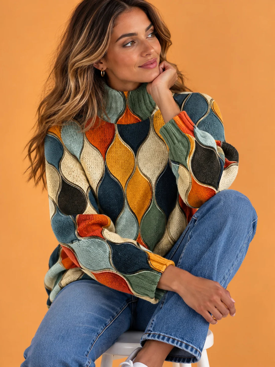 Ellen Harlequin Print Turtleneck Sweater in Multicolour