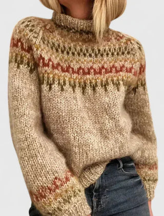 Emily Nordic Yoke Mock Neck Sweater in Camel