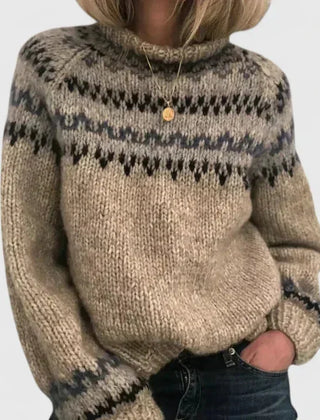 Emily Nordic Yoke Mock Neck Sweater in Grey