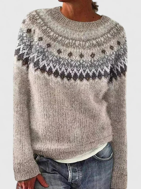Estelle Fair Isle Yoke Sweater in Beige