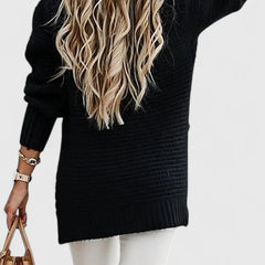 Esther Waffle Texture Sweater with Side Slits in Black