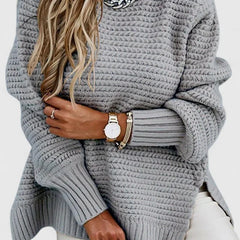 Esther Waffle Texture Sweater with Side Slits in Grey