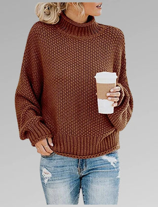 Evelyn Chunky Turtleneck Sweater in Rust Brown