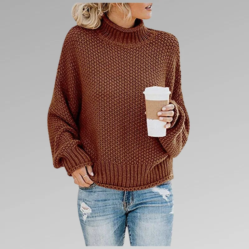 Evelyn Chunky Turtleneck Sweater in Rust Brown