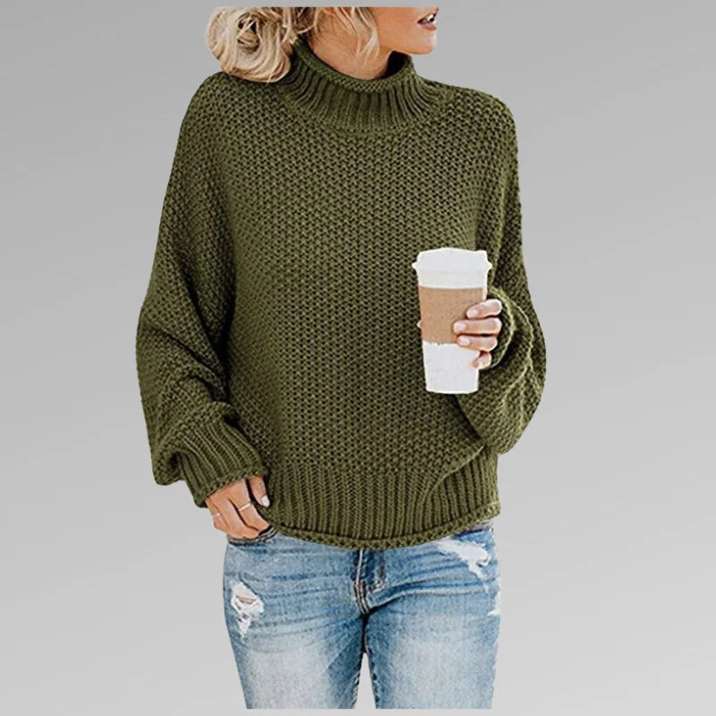 Evelyn Chunky Turtleneck Sweater in Olive Green