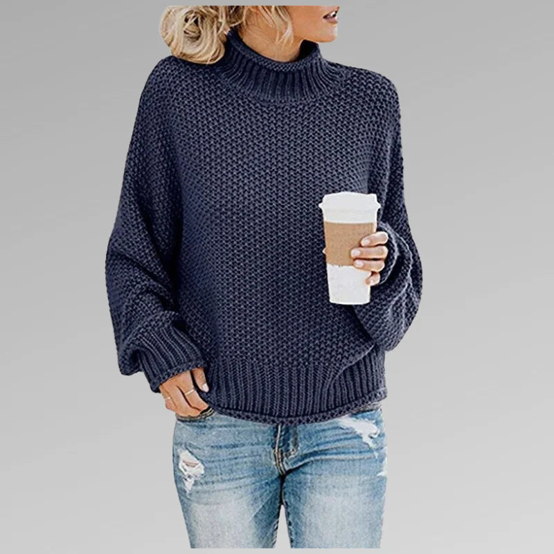 Evelyn Chunky Turtleneck Sweater in Navy