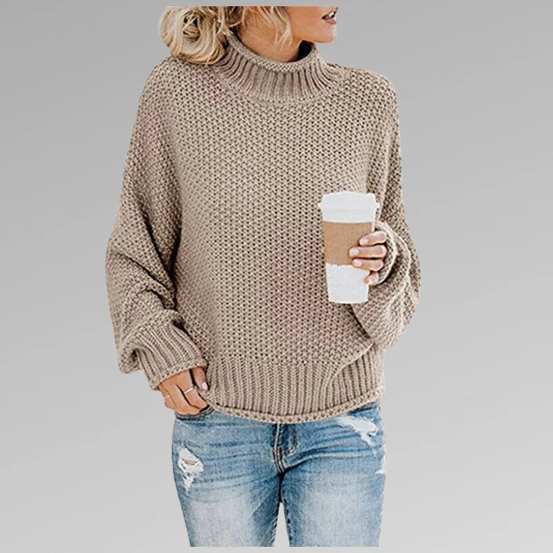 Evelyn Chunky Turtleneck Sweater in Beige