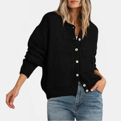 Faith Crewneck Shell Button Cardigan in Black