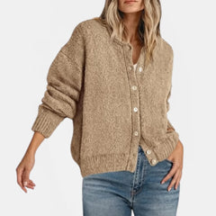 Faith Crewneck Shell Button Cardigan in Khaki