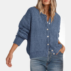 Faith Crewneck Shell Button Cardigan in Dusty Blue