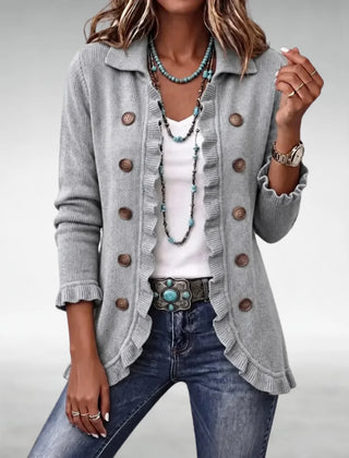 Felicity Frill Trim Button Cardigan in Grey