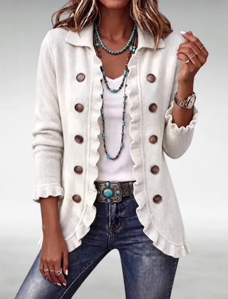 Felicity Frill Trim Button Cardigan in White