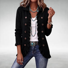 Felicity Frill Trim Button Cardigan in Black