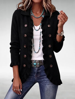 Felicity Frill Trim Button Cardigan in Black