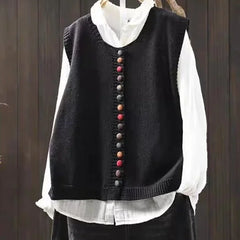 Fiona Colourful Button Sweater Vest in Black