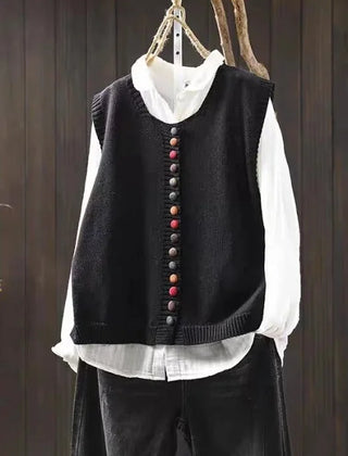 Fiona Colourful Button Sweater Vest in Black