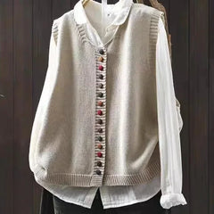Fiona Colourful Button Sweater Vest in Off-White