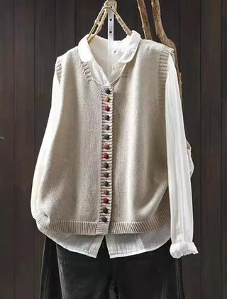 Fiona Colourful Button Sweater Vest in Off-White