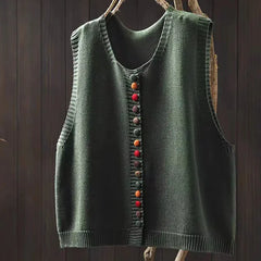 Fiona Colourful Button Sweater Vest in Green