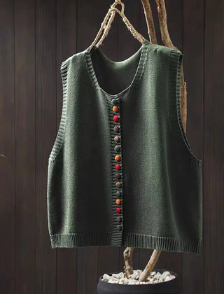 Fiona Colourful Button Sweater Vest in Green
