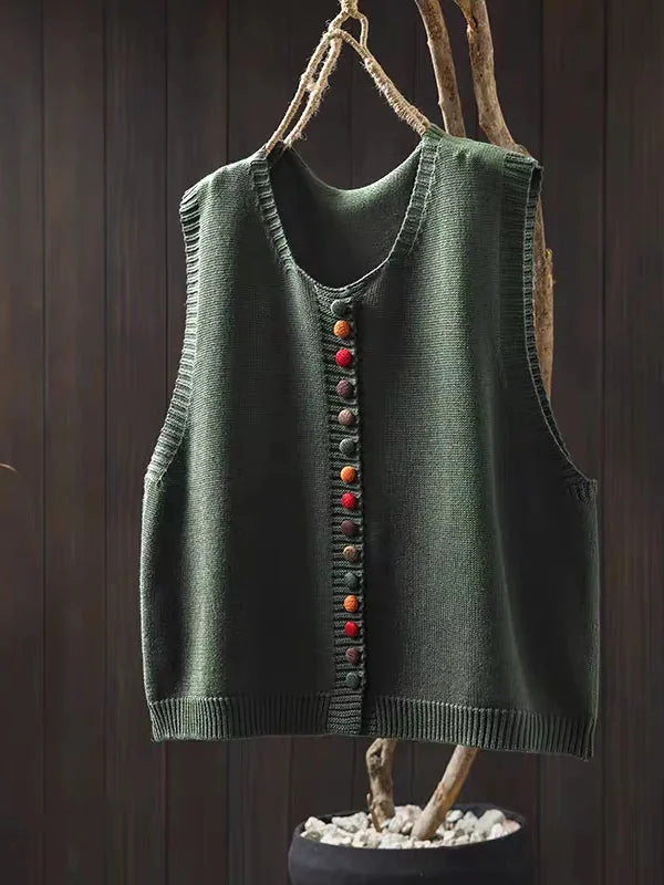 Fiona Colourful Button Sweater Vest in Green