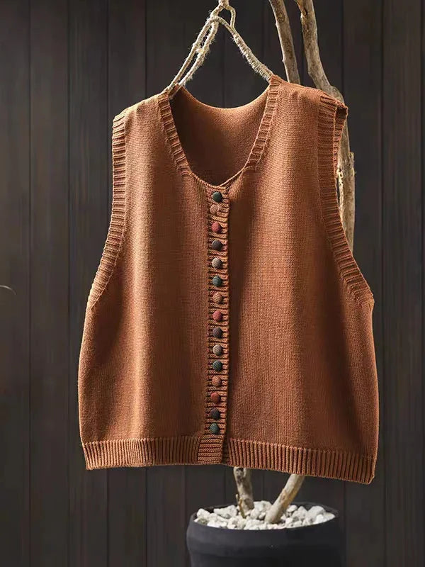 Fiona Colourful Button Sweater Vest in Orange