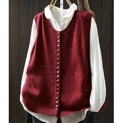 Fiona Colourful Button Sweater Vest in Red