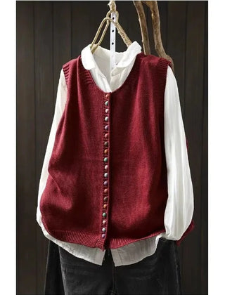 Fiona Colourful Button Sweater Vest in Red