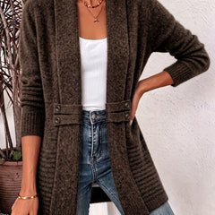 Flora Shawl Collar Button Tab Cardigan in Brown
