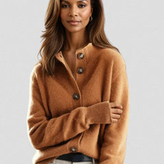 Florence Stand Collar Button Cardigan in Caramel