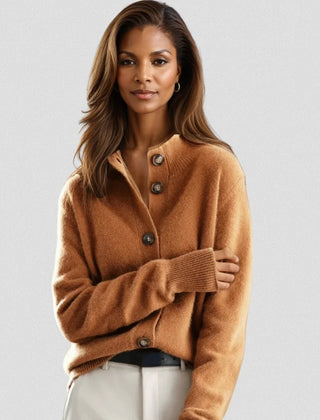 Florence Stand Collar Button Cardigan in Caramel