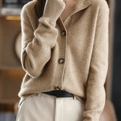 Florence Stand Collar Button Cardigan in Beige