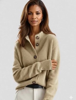 Florence Stand Collar Button Cardigan in Beige