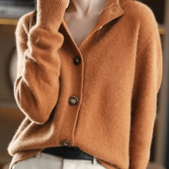 Florence Stand Collar Button Cardigan in Caramel