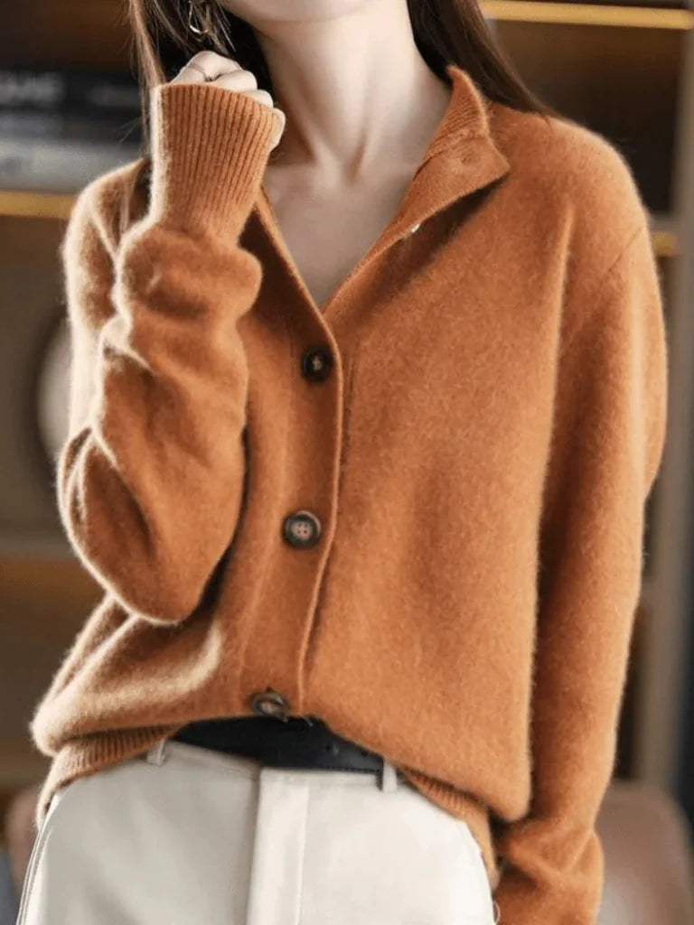 Florence Stand Collar Button Cardigan in Caramel