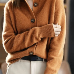 Florence Stand Collar Button Cardigan in Caramel
