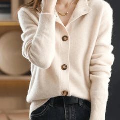 Florence Stand Collar Button Cardigan in Cream