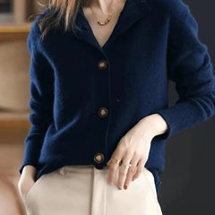 Florence Stand Collar Button Cardigan in Navy