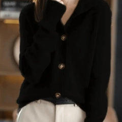 Florence Stand Collar Button Cardigan in Black
