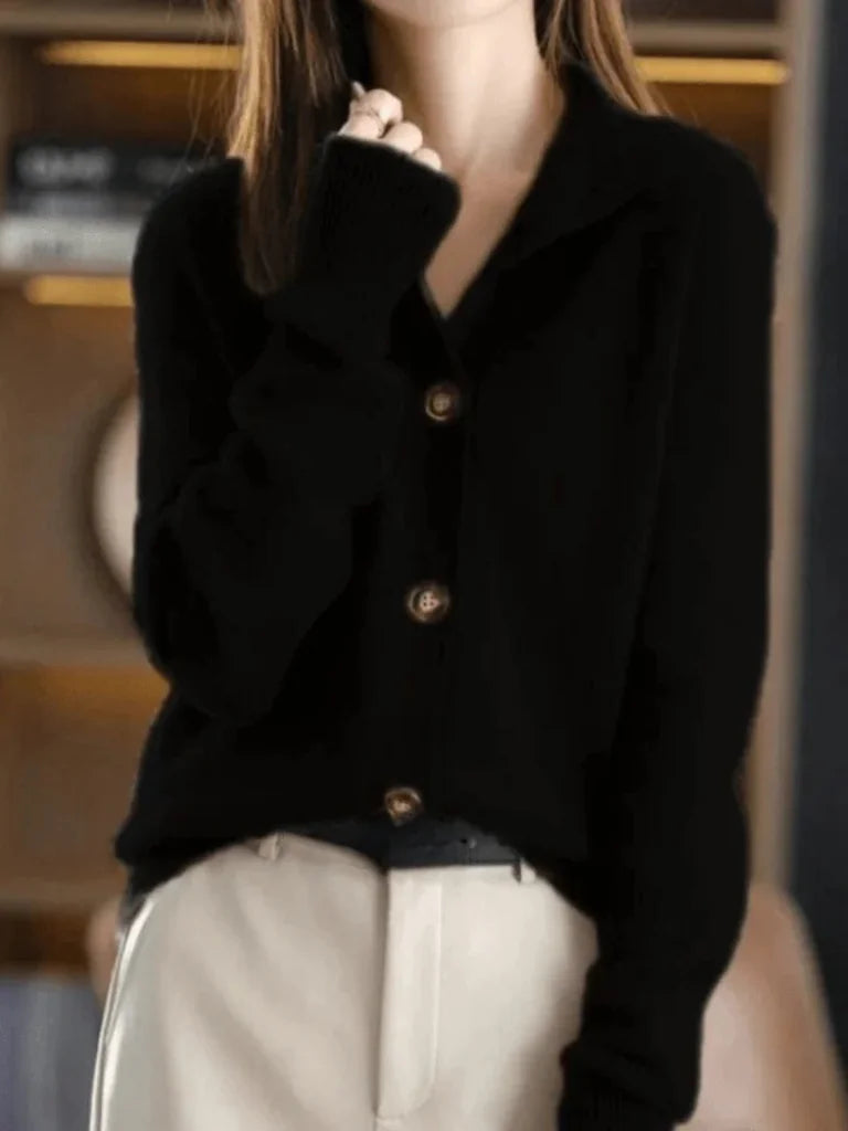 Florence Stand Collar Button Cardigan in Black