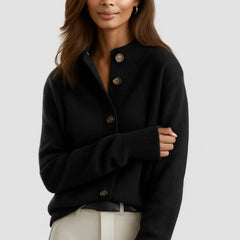Florence Stand Collar Button Cardigan in Black
