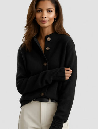 Florence Stand Collar Button Cardigan in Black