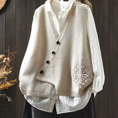 Freya Asymmetric Button Sweater Vest in Cream