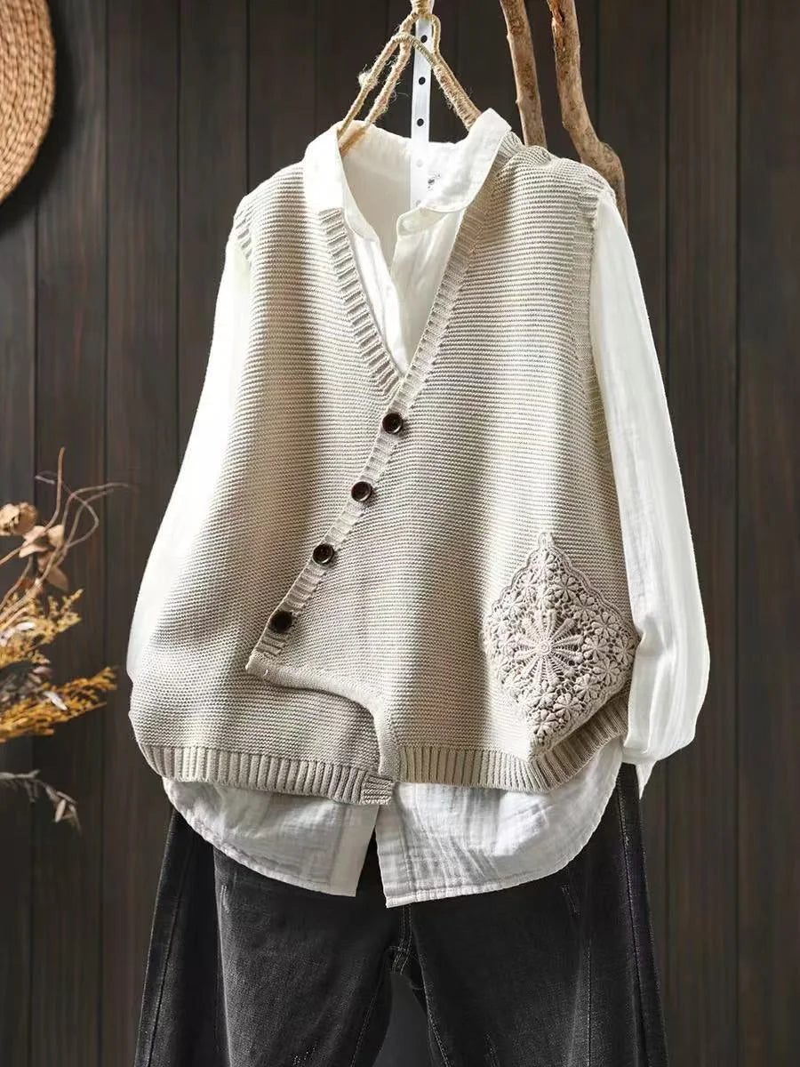 Freya Asymmetric Button Sweater Vest in Cream