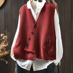 Freya Asymmetric Button Sweater Vest in Red