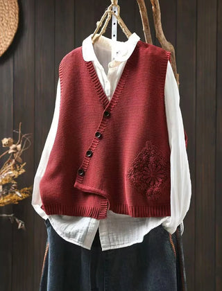 Freya Asymmetric Button Sweater Vest in Red